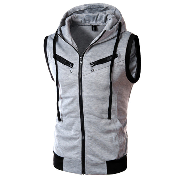 Men's Sports Active Sleeveless Slim Hoodie & Sweatshirt - Solid Colored / Color Block Hooded Wine XL