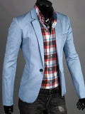 Men's Daily / Work Spring / Fall Regular Blazer, Solid Colored Notch Lapel Long Sleeve Cotton Dark Blue / Green / Blue XL / XXL / XXXL / Slim