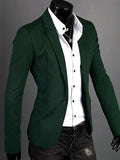 Men's Daily / Work Spring / Fall Regular Blazer, Solid Colored Notch Lapel Long Sleeve Cotton Dark Blue / Green / Blue XL / XXL / XXXL / Slim