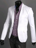 Men's Daily / Work Spring / Fall Regular Blazer, Solid Colored Notch Lapel Long Sleeve Cotton Dark Blue / Green / Blue XL / XXL / XXXL / Slim