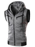 Men's Sports Active Sleeveless Slim Hoodie & Sweatshirt - Solid Colored / Color Block Hooded Wine XL