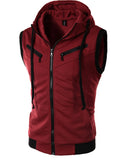 Men's Sports Active Sleeveless Slim Hoodie & Sweatshirt - Solid Colored / Color Block Hooded Wine XL